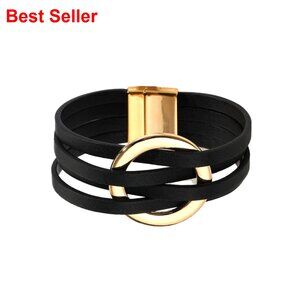 Leather Wrap Bracelet with Charm, Multi Strand Bangle for Women